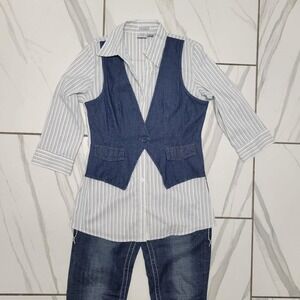 Vintage Clueless style 90s y2k Button Up Blouse with attached vest